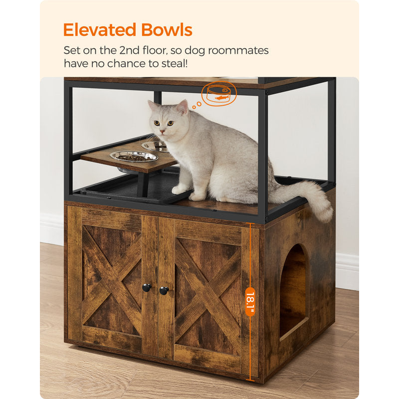 Paw Prize Kimmel 58" Cat Condo with Litter Box Enclosure and Elevated Bowls