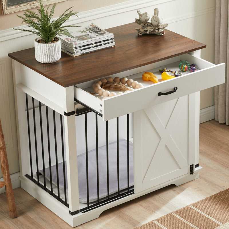 Exceed Large Dog Crate Furniture With Barn Door And 1 Drawer