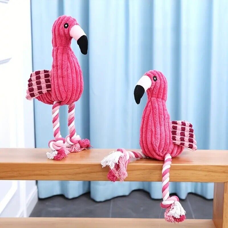 Flamingo Fun: Interactive Squeaky Dog Toy with Rope Handle