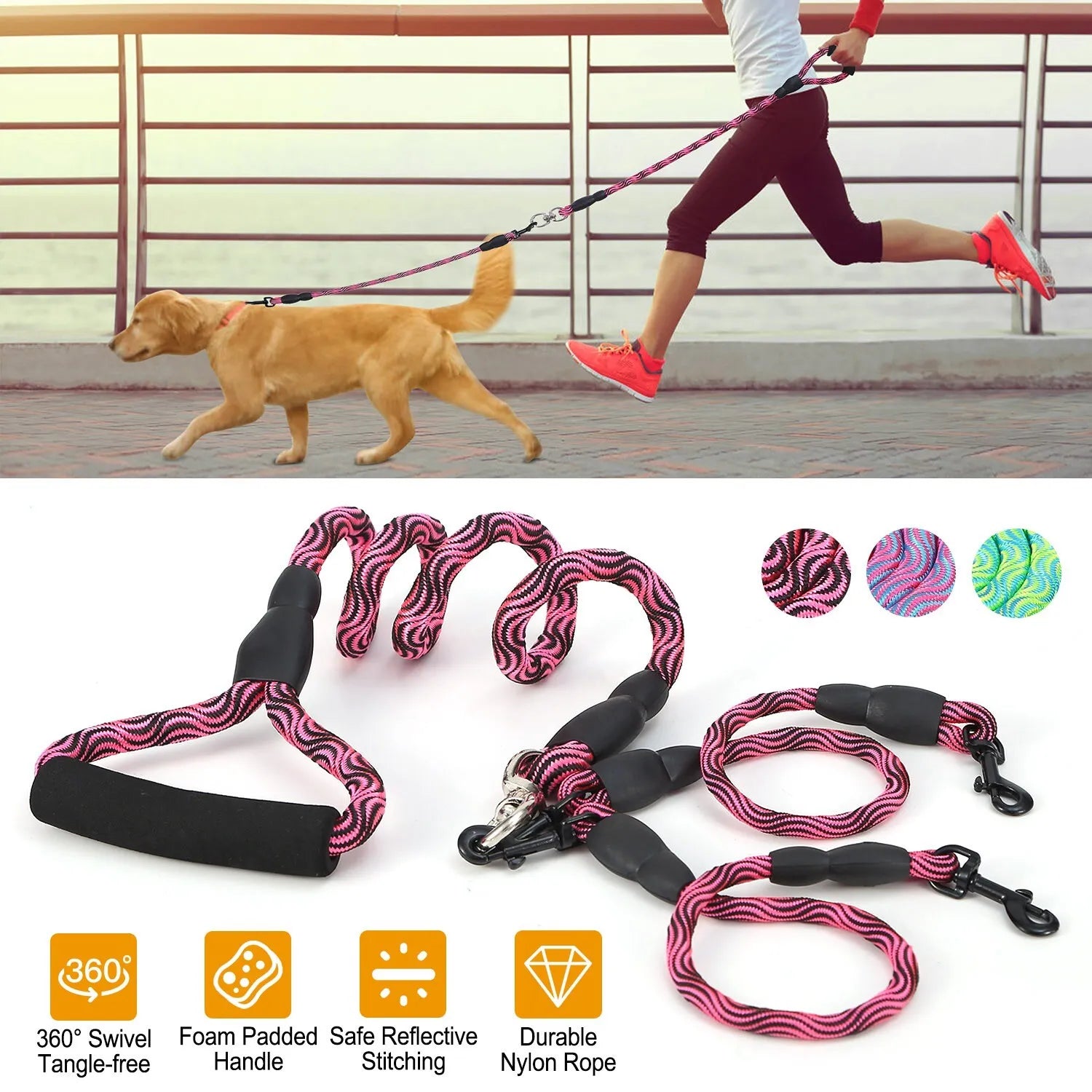 Dual Double Dog Leash: Walk Two Dogs Tangle-Free with Ease!